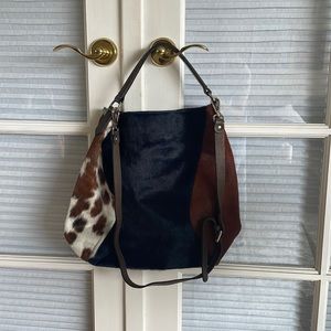 Cow hide leather tote